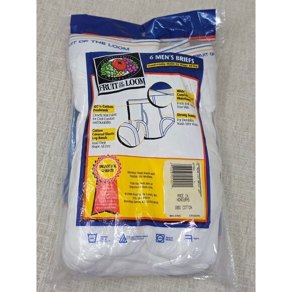 VTG NEW Fruit of the Loom Briefs 6 Pack 1996 Men's White Size Large 38-40 1996 - Picture 3 of 5